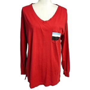 PINK Victoria's Secret Long Sleeve Red Cotton T-Shirt‎ Pocket XS Loungewear
